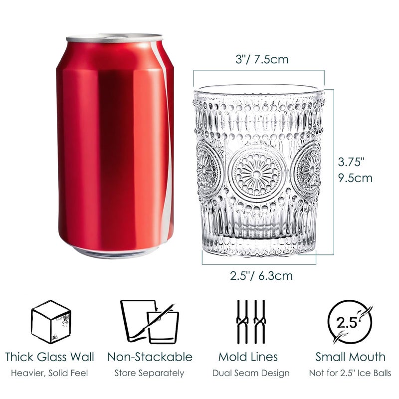 Kingrol 6 Pack 9 oz Romantic Water Glasses, Small Drinking Glasses Tumblers, Vintage Glassware Set for Juice, Beverages, Beer, Cocktail - Image 2